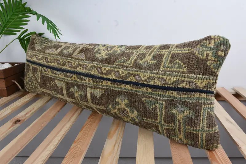Handmade Kilim Cushion, Vintage Kilim Pillow, 12x36 Brown Cushion, Bench Pillow Sham, Aztec Pillow Cover, Anatolian Cushion, Turkish Pillow, Pillow - 5