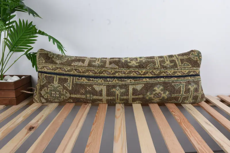 Handmade Kilim Cushion, Vintage Kilim Pillow, 12x36 Brown Cushion, Bench Pillow Sham, Aztec Pillow Cover, Anatolian Cushion, Turkish Pillow, Pillow - 1