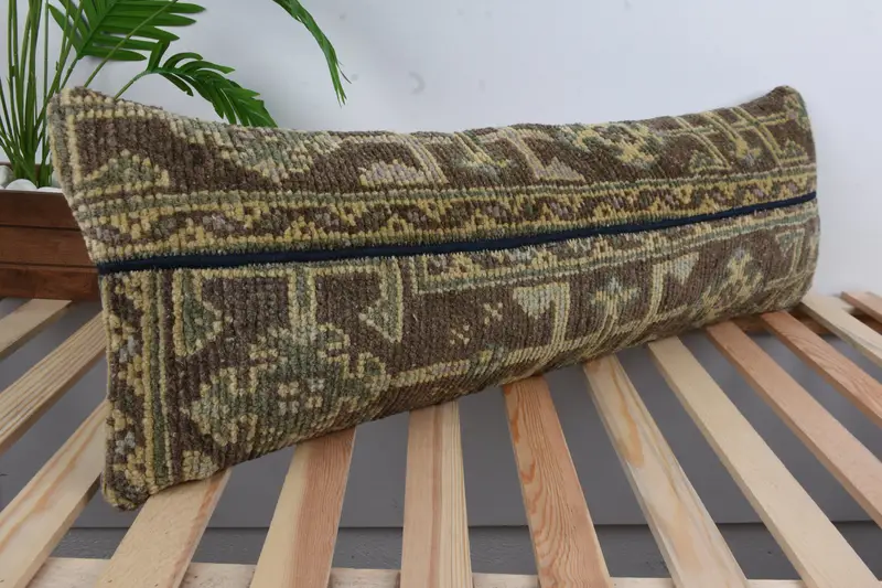 Handmade Kilim Cushion, Vintage Kilim Pillow, 12x36 Brown Cushion, Bench Pillow Sham, Aztec Pillow Cover, Anatolian Cushion, Turkish Pillow, Pillow - 4