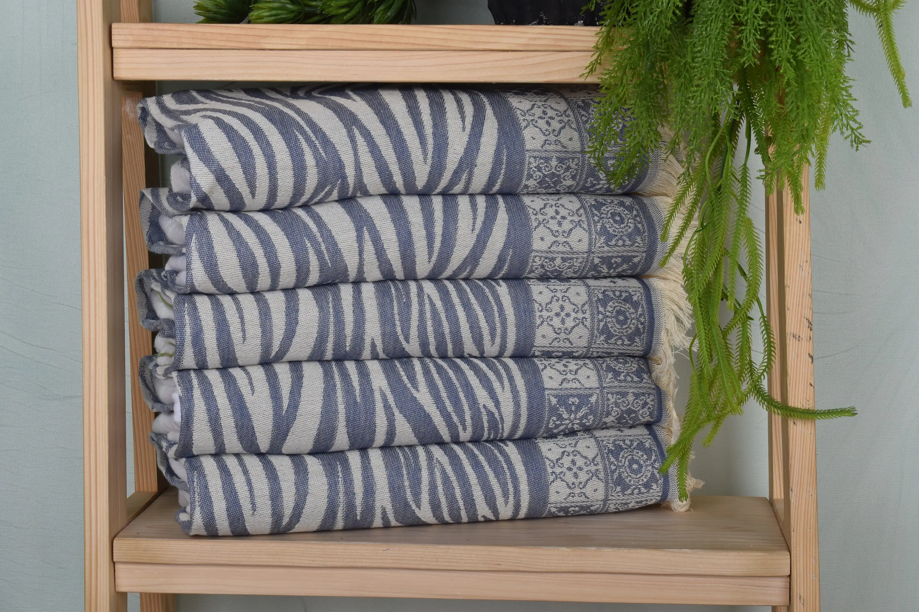 Denim Blue Cotton Dish Towel Striped, Personalized, 20x28 Inches - 1
