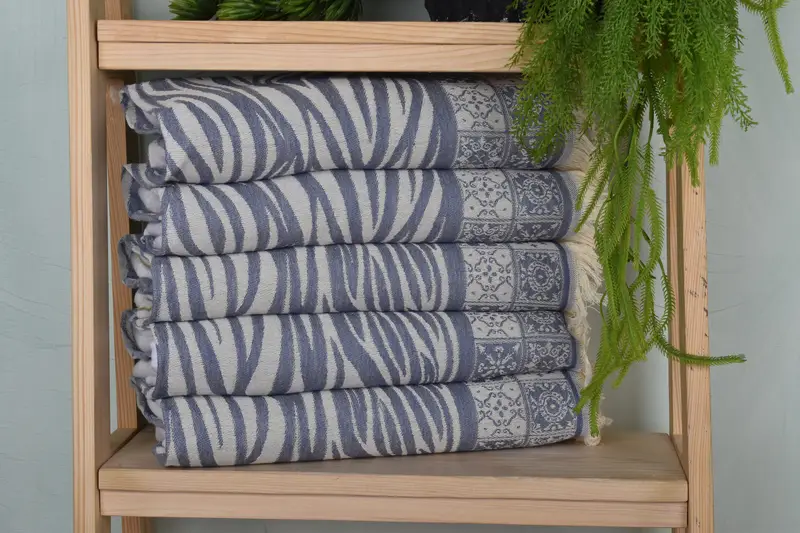 Denim Blue Cotton Dish Towel Striped, Personalized, 20x28 Inches