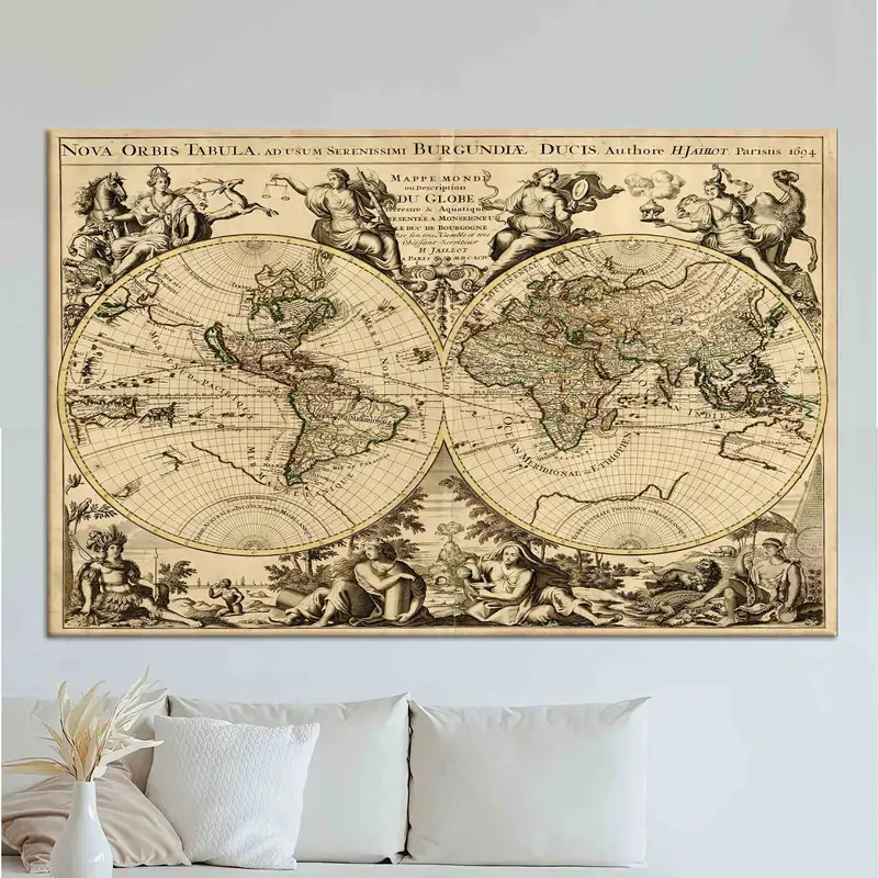 ヴィンテージ アンティーク 世界地図 キャンバス プリント - 時代を超越したエレガンス