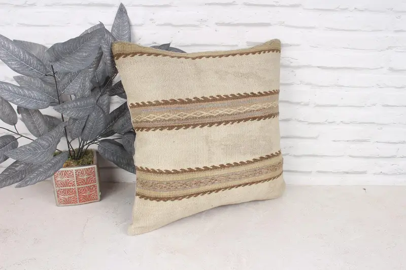 18x18 Beige Pillow Sham, Pillow, Vintage Kilim Throw Pillow, Turkish Corner Pillow Cover, Handmade Throw Pillow Sham, Kilim Pillow, Gift Pillow - 3