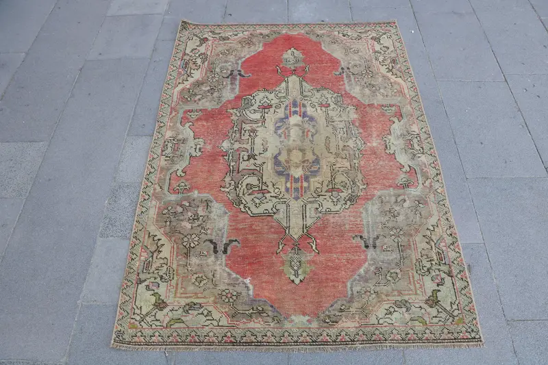 Vintage 3.3x4.9 ft Rug, Turkish Accent Rug, Red Camouflage Rug - 1