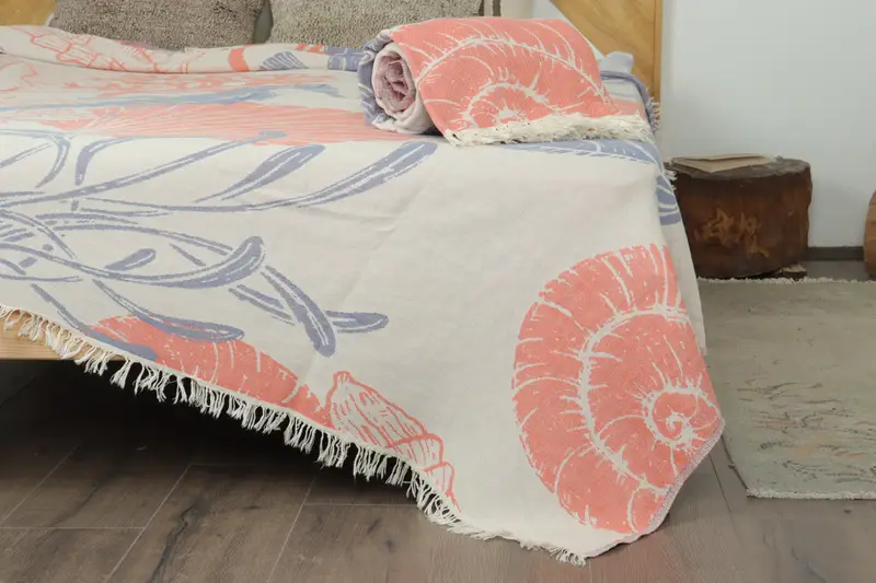 Wedding Favors, Boho Throw Blankets, 92x80 Cotton Underwater Animals Design Towel, Best Friend Christmas Gift, Organic Throw, Woven Throw Blanket - 7