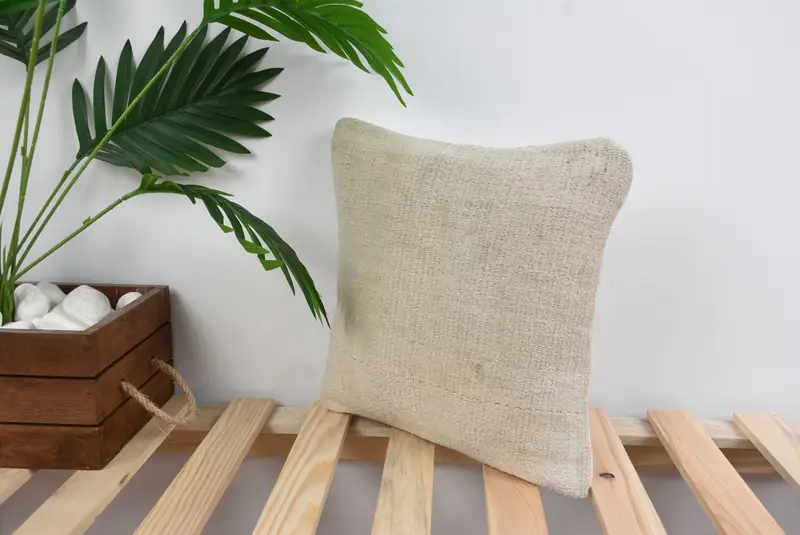Handmade Kilim Cushion, Boho Throw Pillow Sham, Kilim Pillow, Interior Designer Pillow, 12x12 White Pillow Cover, Cushion Cover - 5