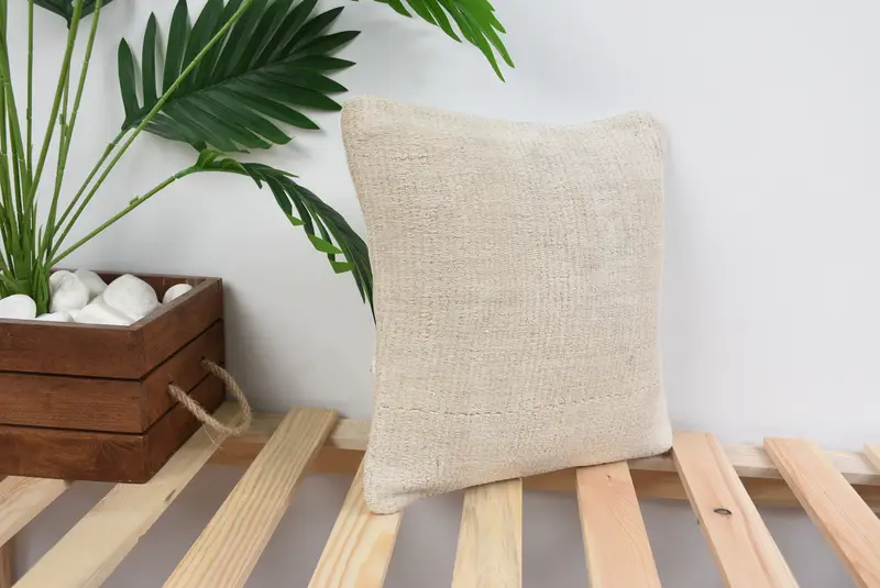 Handmade Kilim Cushion, Boho Throw Pillow Sham, Kilim Pillow, Interior Designer Pillow, 12x12 White Pillow Cover, Cushion Cover - 4