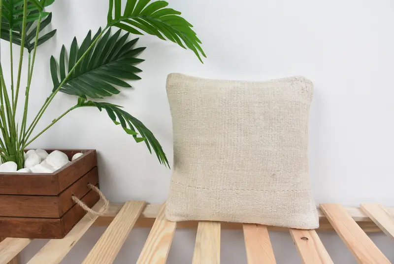 Handmade Kilim Cushion, Boho Throw Pillow Sham, Kilim Pillow, Interior Designer Pillow, 12x12 White Pillow Cover, Cushion Cover - 1