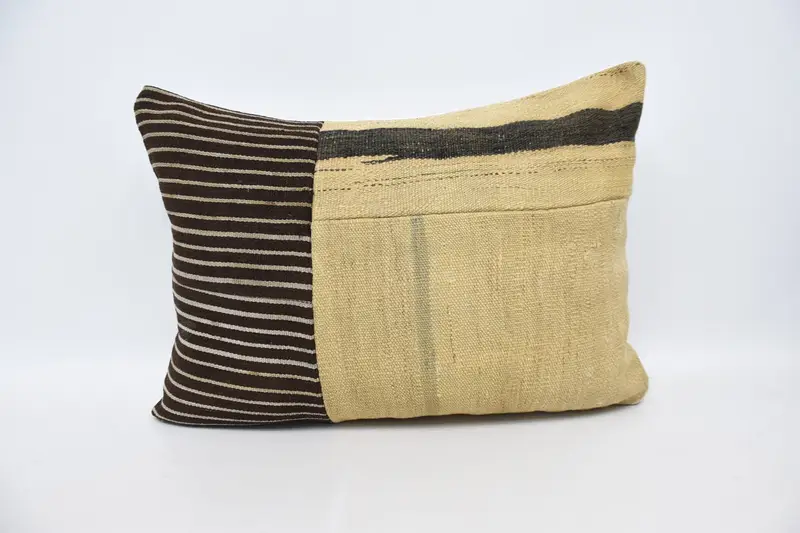 Antique Pillows, Pillow Sham, Ethnical Kilim Rug Pillow, Kilim Cushion Sham, Turkish Corner Cushion Case, 20x28 Beige Pillow - 1