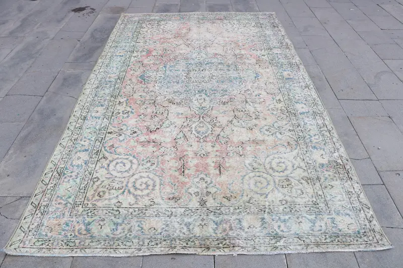 5.5x9.4 ft Vintage Rug, Large Turkish Rug, Blue Abstract Rug - 1