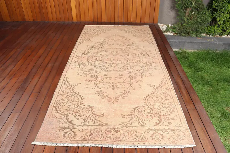 Türk Halısı, 4.4x9.5 ft Büyük Halı, Kahverengi Kırmızı Oushak Yün Halı - 1