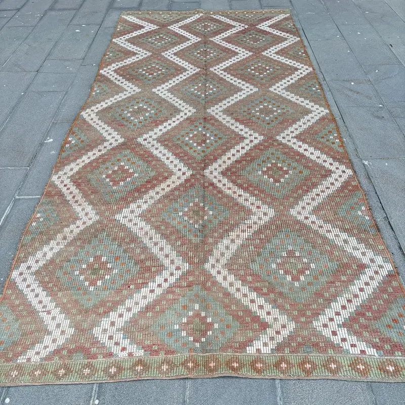 Kırmızı ve Bej Çiçekli Halı, 5,2x11,7 ft Şık Dekor