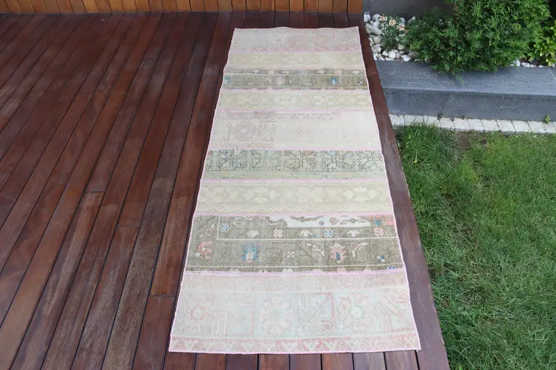 2.4x6.6 ft Vintage Halı, Türk Yolluk Halısı, Pembe Gri İkat Halı - 1