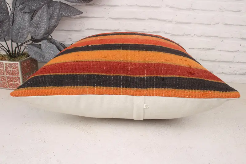Kilim Pillow Cover, Ottoman Cushion, Cushion, Boho Pillow, Bolster Cushion Cover, Kilim Cushion Sham, 20x20 Red Cushion, Neutral Pillow Sham - 5