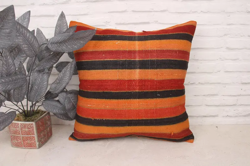 Kilim Pillow Cover, Ottoman Cushion, Cushion, Boho Pillow, Bolster Cushion Cover, Kilim Cushion Sham, 20x20 Red Cushion, Neutral Pillow Sham - 1