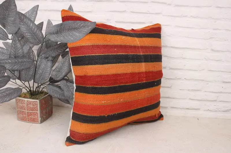 Kilim Pillow Cover, Ottoman Cushion, Cushion, Boho Pillow, Bolster Cushion Cover, Kilim Cushion Sham, 20x20 Red Cushion, Neutral Pillow Sham - 3