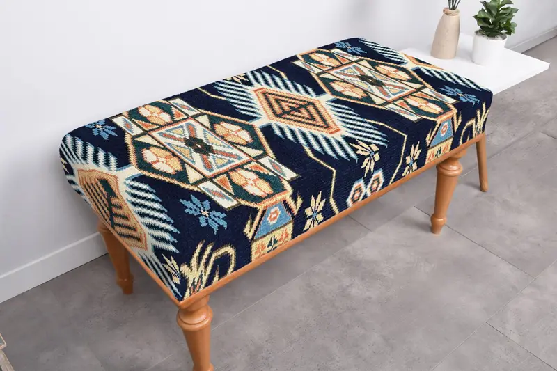 スカンジナビアウールブレンドオットマン、キリム風のモジュール式オットマン