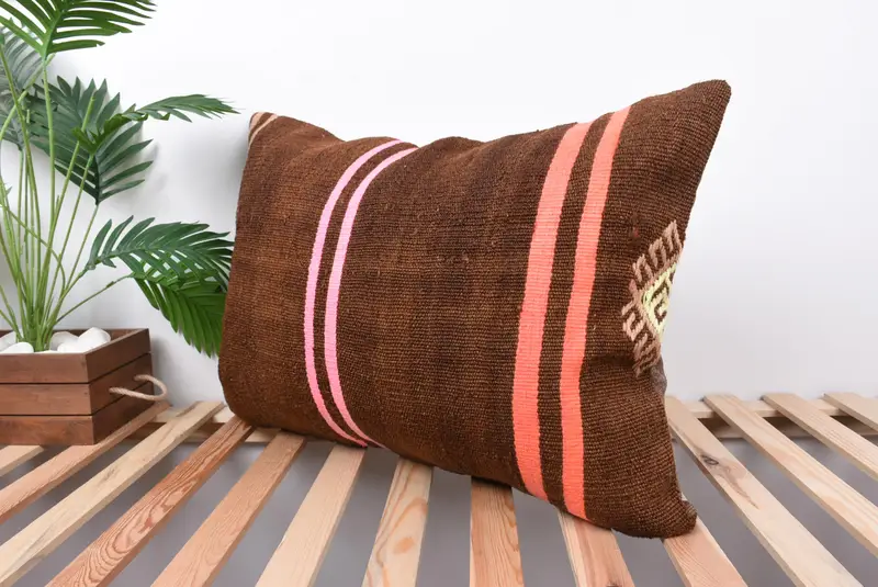 Pillow for Couch, Living Room Throw Pillow, 20x28 Brown Pillow, Vintage Kilim Pillow, Car Pillow, Ethnical Kilim Rug Pillow, Pillow - 5