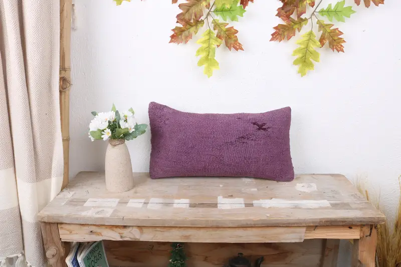 Turkish Bench Pillow, Gift Pillow, Bolster Throw Cushion Case, Boho Pillow, 8x16 Purple Cushion Case, Pillow Case, Turkish Pillow - 1