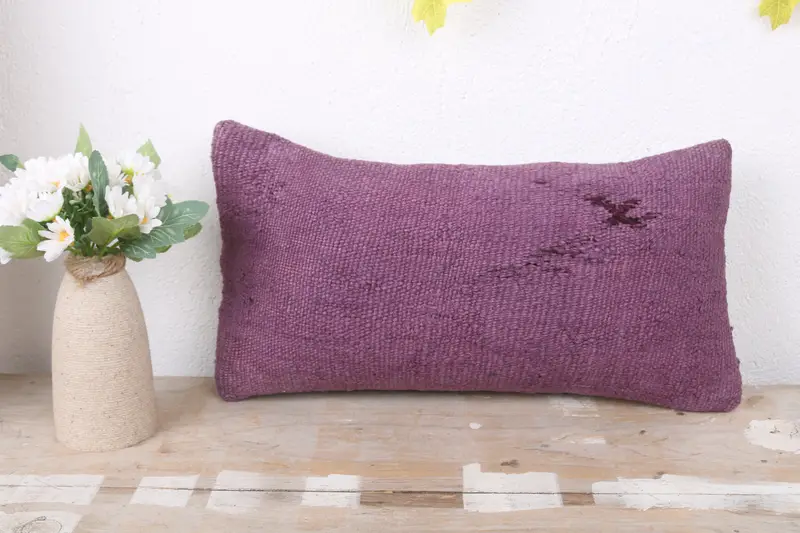 Turkish Bench Pillow, Gift Pillow, Bolster Throw Cushion Case, Boho Pillow, 8x16 Purple Cushion Case, Pillow Case, Turkish Pillow - 2