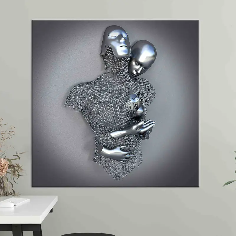Couple Hugging Canvas, Canvas Wall Art, Bedroom Canvas Decor, Silver Couple Wall Art, Home Decor, Modern Canvas, Abstract Canvas Art, - 3