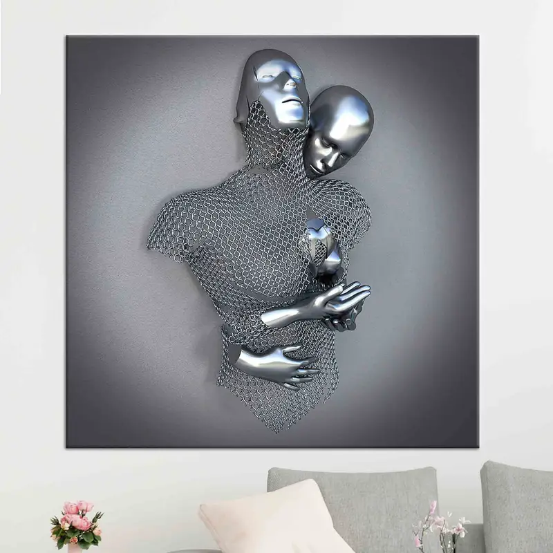 Couple Hugging Canvas, Canvas Wall Art, Bedroom Canvas Decor, Silver Couple Wall Art, Home Decor, Modern Canvas, Abstract Canvas Art, - 5