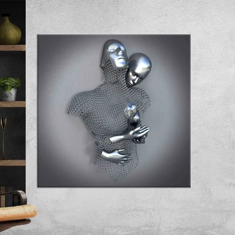 Couple Hugging Canvas, Canvas Wall Art, Bedroom Canvas Decor, Silver Couple Wall Art, Home Decor, Modern Canvas, Abstract Canvas Art, - 1