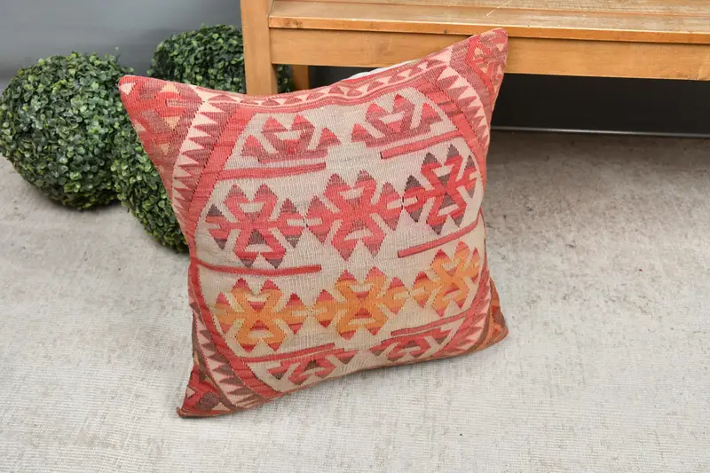Cushion Case, Personalized Gift Pillow Pillow Cover, Pillow for Couch, Antique Pillows, 20x20 Red Cushion, Kilim Pillow Cover - 7