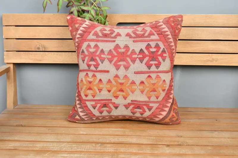 Cushion Case, Personalized Gift Pillow Pillow Cover, Pillow for Couch, Antique Pillows, 20x20 Red Cushion, Kilim Pillow Cover - 6
