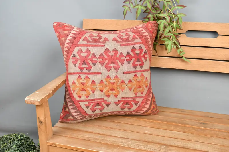 Cushion Case, Personalized Gift Pillow Pillow Cover, Pillow for Couch, Antique Pillows, 20x20 Red Cushion, Kilim Pillow Cover - 1