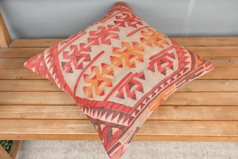Cushion Case, Personalized Gift Pillow Pillow Cover, Pillow for Couch, Antique Pillows, 20x20 Red Cushion, Kilim Pillow Cover - 2