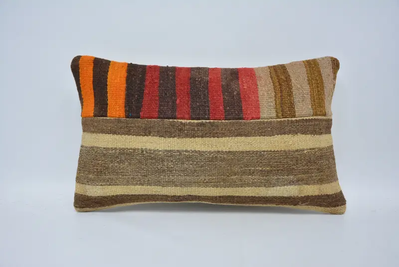 Antique Pillows, Handmade Kilim Cushion, 12x20 Brown Cushion Case, Tribal Cushion, Pillow Case, Couch Pillow Case, Kilim Cushion Sham - 1