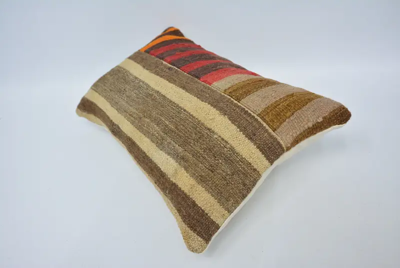 Antique Pillows, Handmade Kilim Cushion, 12x20 Brown Cushion Case, Tribal Cushion, Pillow Case, Couch Pillow Case, Kilim Cushion Sham - 6