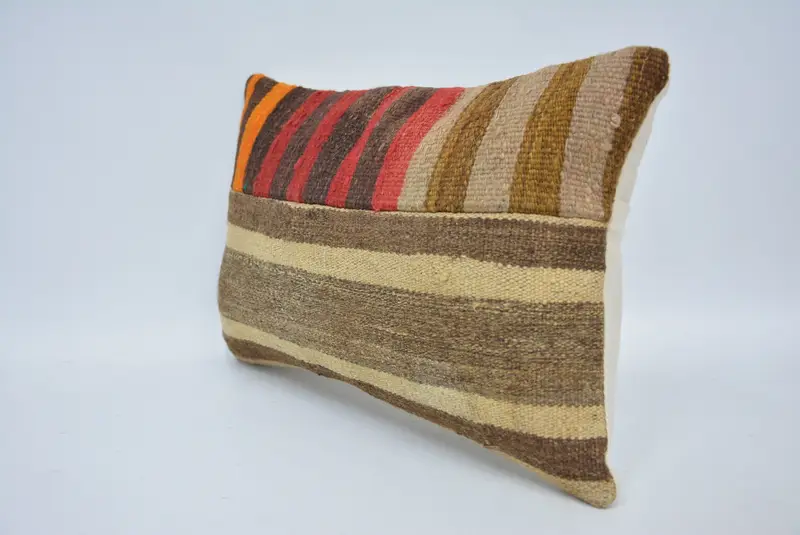 Antique Pillows, Handmade Kilim Cushion, 12x20 Brown Cushion Case, Tribal Cushion, Pillow Case, Couch Pillow Case, Kilim Cushion Sham - 4