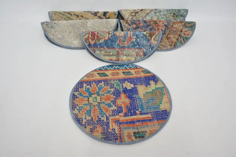 Mantel individual Kilim azul y rojo, mantel individual de diseño turco tradicional