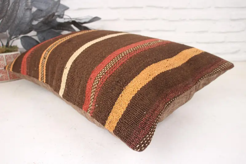 Ethnical Kilim Rug Pillow, Turkish Kilim Pillow, Pillow, Sofa Pillow Sham, 16x24 Orange Cushion Case, Kilim Cushion Sham - 6