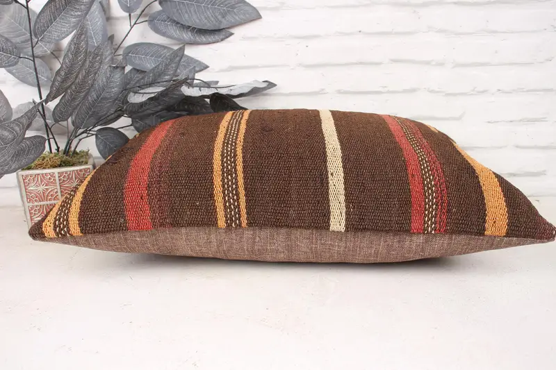 Ethnical Kilim Rug Pillow, Turkish Kilim Pillow, Pillow, Sofa Pillow Sham, 16x24 Orange Cushion Case, Kilim Cushion Sham - 5