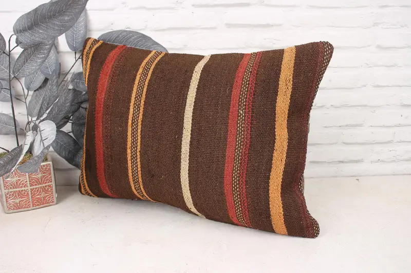 Ethnical Kilim Rug Pillow, Turkish Kilim Pillow, Pillow, Sofa Pillow Sham, 16x24 Orange Cushion Case, Kilim Cushion Sham - 4