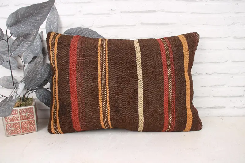 Ethnical Kilim Rug Pillow, Turkish Kilim Pillow, Pillow, Sofa Pillow Sham, 16x24 Orange Cushion Case, Kilim Cushion Sham - 1