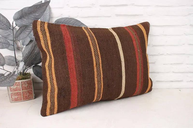 Ethnical Kilim Rug Pillow, Turkish Kilim Pillow, Pillow, Sofa Pillow Sham, 16x24 Orange Cushion Case, Kilim Cushion Sham - 3