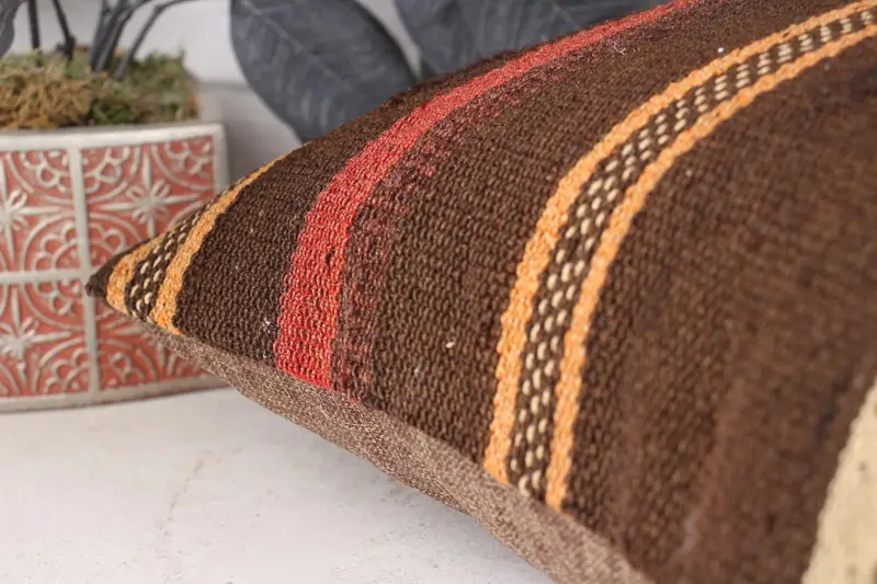 Ethnical Kilim Rug Pillow, Turkish Kilim Pillow, Pillow, Sofa Pillow Sham, 16x24 Orange Cushion Case, Kilim Cushion Sham - 7