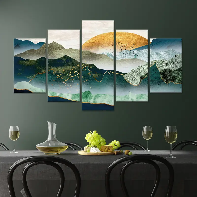Soyut Dağ Boho Kanvas: Ev için Minimal Baskılı Sanat