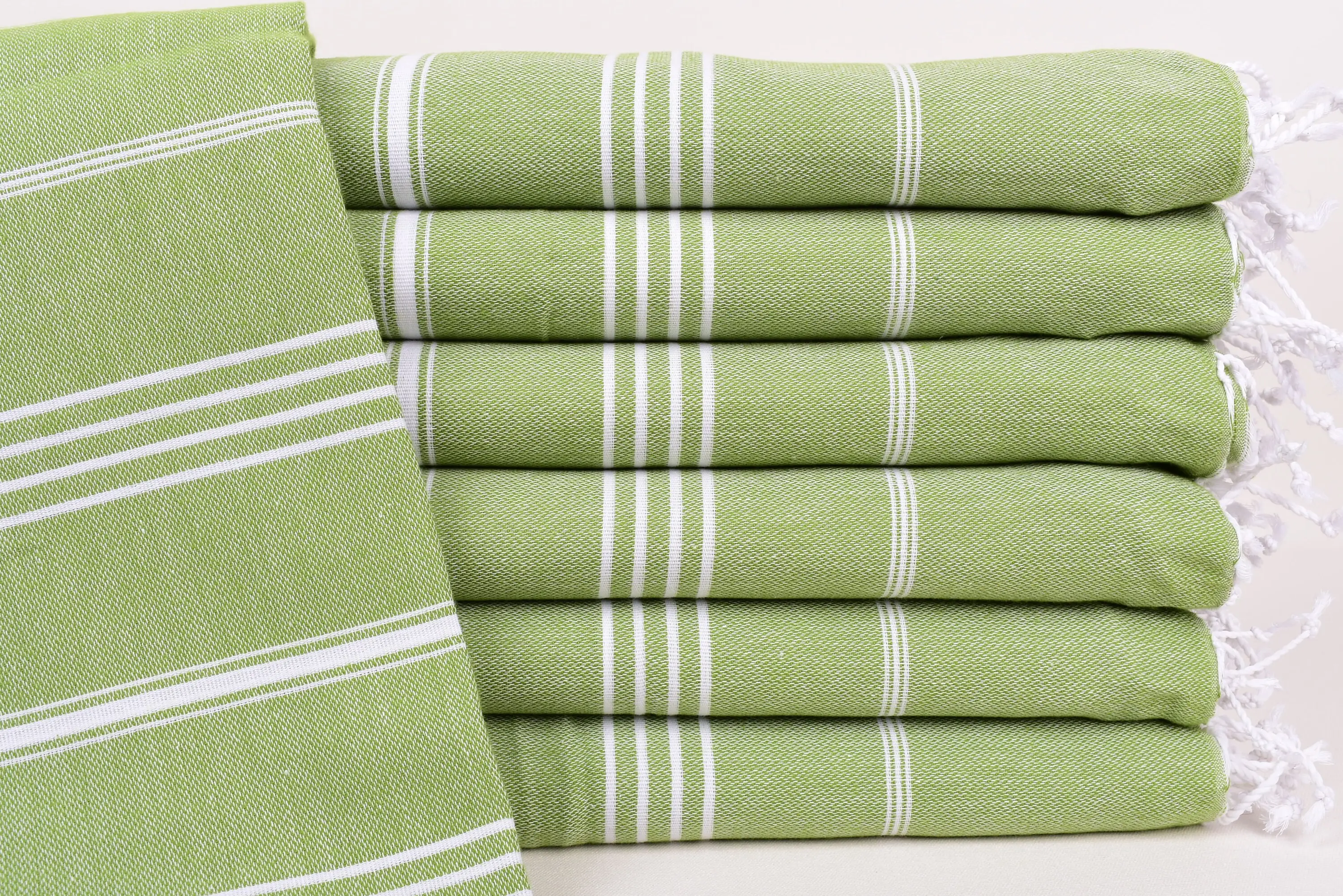 Beach Towel Personalized Turkish Cotton Green Stripes, 70x40 Inches - 1