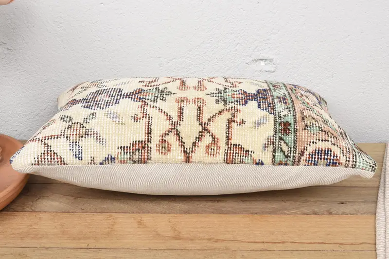 Cushion, Vintage Kilim Throw Pillow, 12x20 Beige Pillow Cover, Turkish Pillow, Throw Kilim Pillow, Hippie Throw Pillow Sham, Bench Pillow Cover - 5