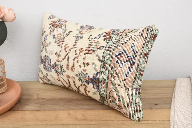 Cushion, Vintage Kilim Throw Pillow, 12x20 Beige Pillow Cover, Turkish Pillow, Throw Kilim Pillow, Hippie Throw Pillow Sham, Bench Pillow Cover - 4