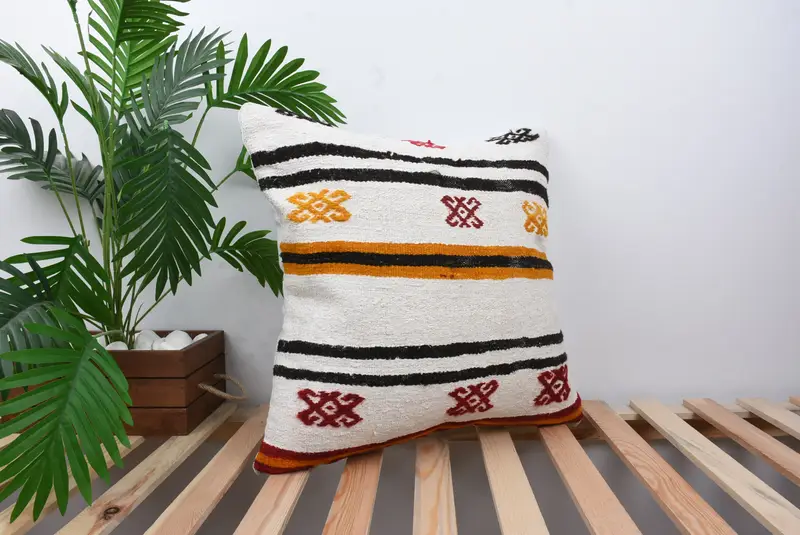 Home Decor Pillow, Cushion Cover, Pastel Pillow, 20x20 White Cushion, Throw Kilim Pillow, Boho Chic Pillow, Ottoman Cushion Cover, Gift Pillow - 4