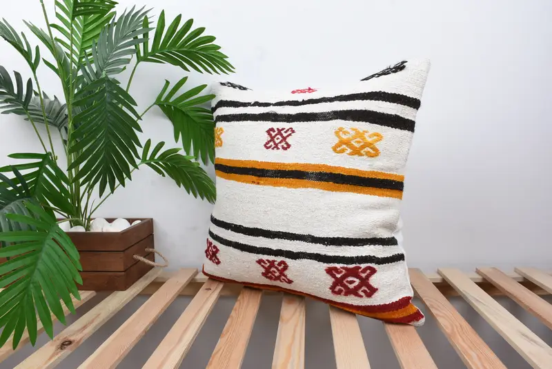 Home Decor Pillow, Cushion Cover, Pastel Pillow, 20x20 White Cushion, Throw Kilim Pillow, Boho Chic Pillow, Ottoman Cushion Cover, Gift Pillow - 5