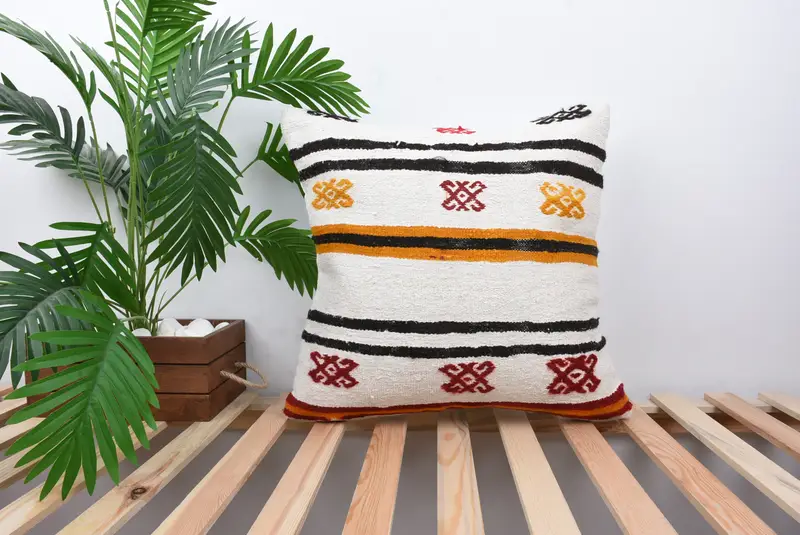 Home Decor Pillow, Cushion Cover, Pastel Pillow, 20x20 White Cushion, Throw Kilim Pillow, Boho Chic Pillow, Ottoman Cushion Cover, Gift Pillow - 1