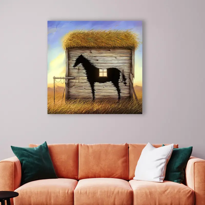 Modern Abstract Printed Glass: Elegant Farmhouse Decor for Horse Lovers