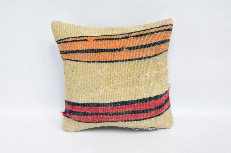 Gift Pillow, Outdoor Patio Cushion Case, Vintage Kilim Throw Pillow, Tribal Cushion Cover, Kilim Pillow, Cushion, 12x12 Beige Pillow Case - 1